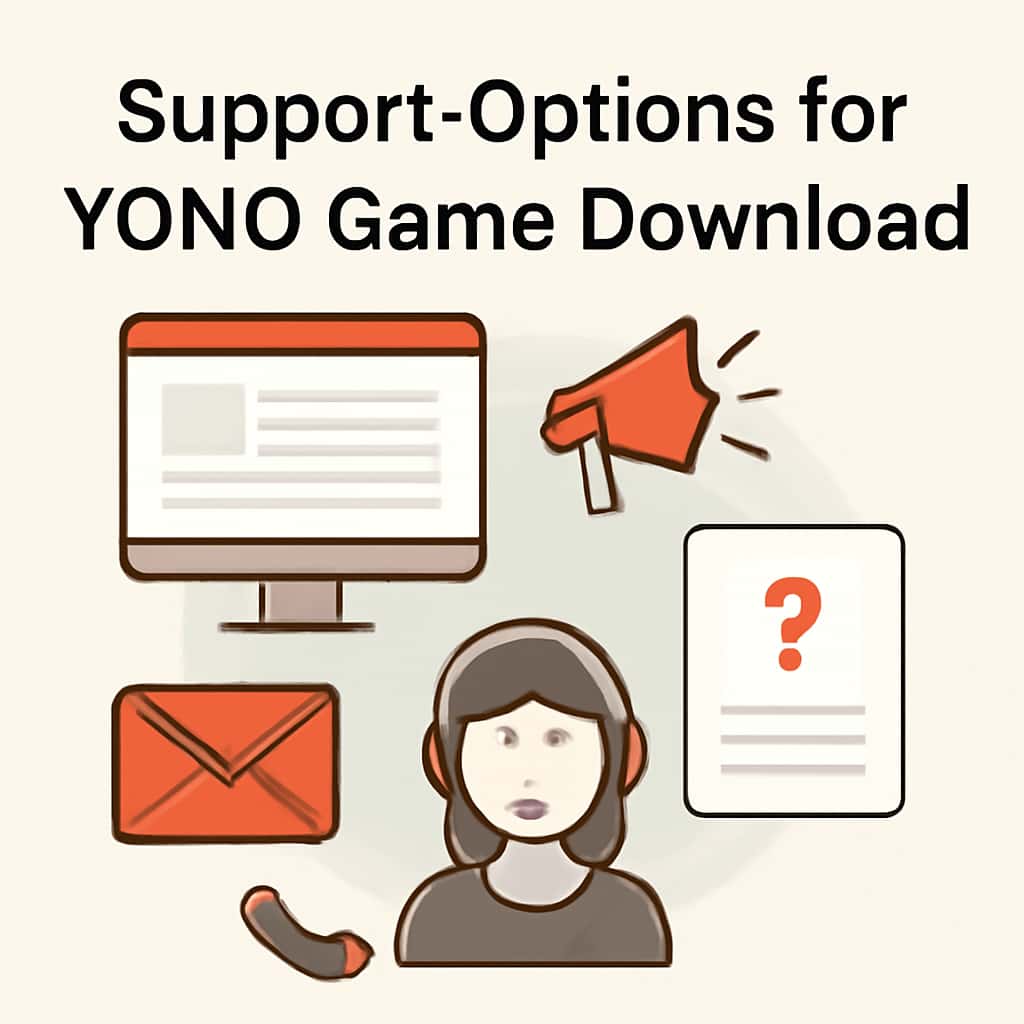 Illustration explaining support topics for Yono Game Download.