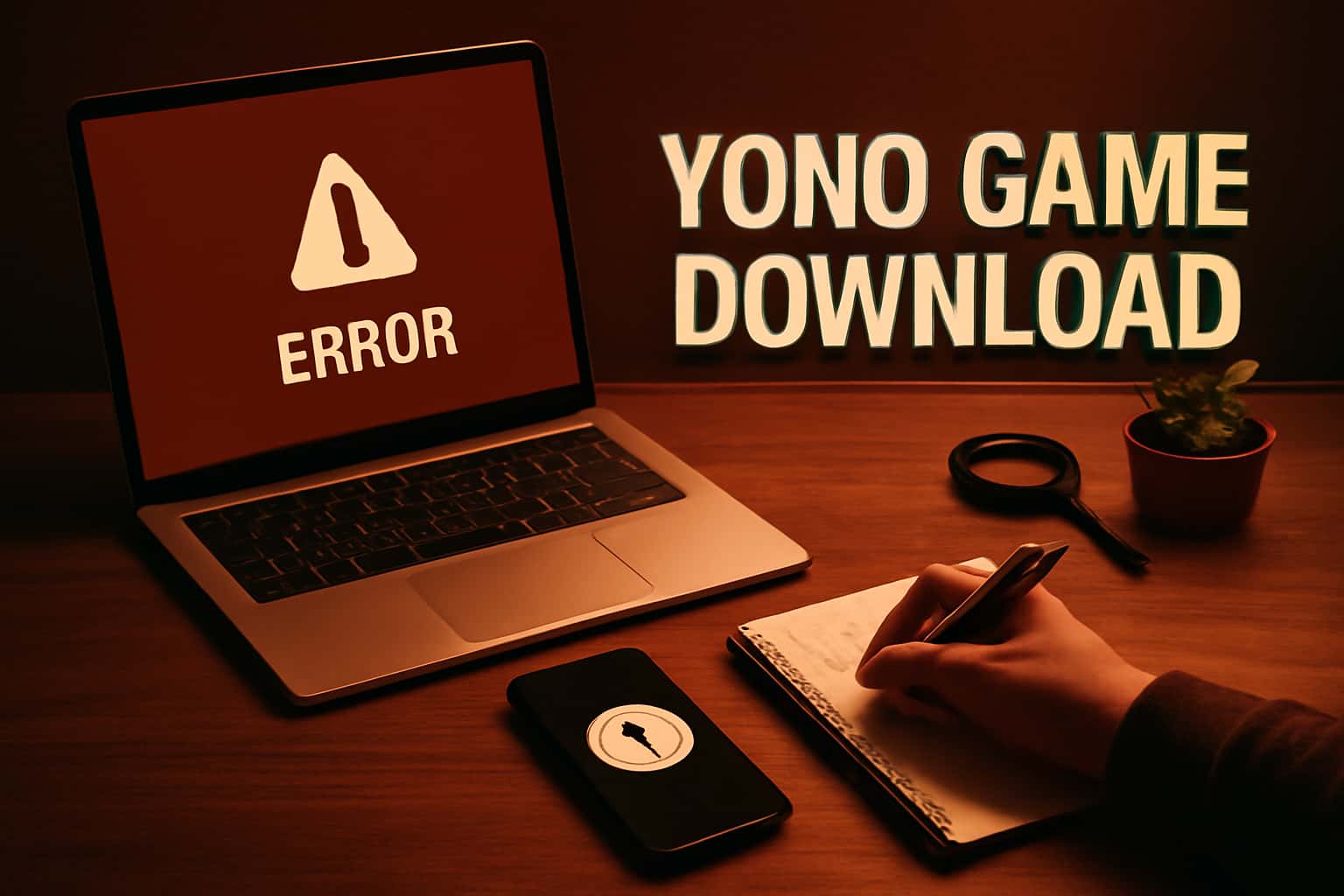 Informational scene about troubleshooting issues in Yono Game Download with relevant text.